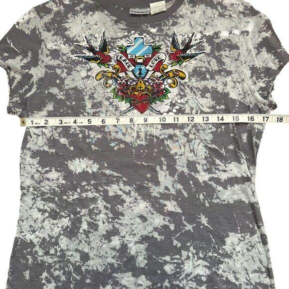 Vintage No Boundaries Tie Dye Peace Love Crewneck Tee Women's L Gray Y2K - Picture 6 of 7